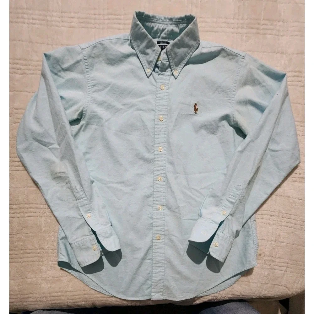 Polo Ralph Lauren Classic Fit Long Sleeve Lt. Blue Shirt Boys 10 Multicolor Pony